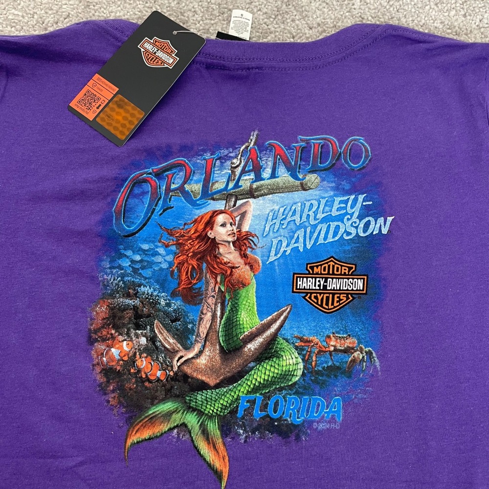 NEW Harley-Davidson Tee Womens Small Mermaid Purple V-Neck Graphic NWT Biker